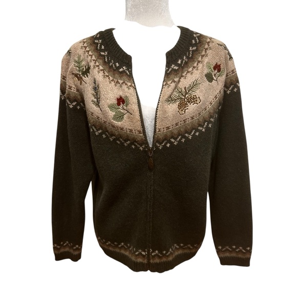 Croft & Barrow womens sz medium Cottagecore Leaf Embroidered Zip Sweater green - Picture 9 of 16